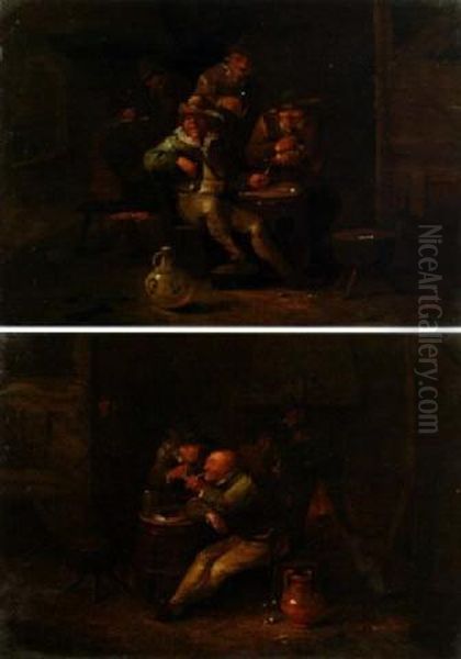 Both Signed With Initials 'e H K' (the Hk In Ligature, Lower Left) Oil On Panel Oil Painting by Egbert Ii Van Heemskerck