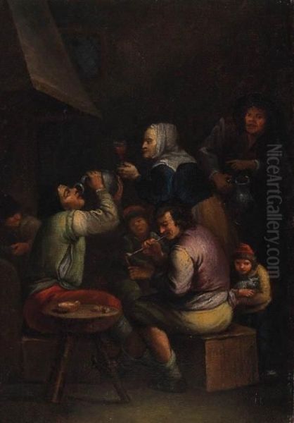 Peasants Drinking And Smoking In A Tavern Oil Painting by Egbert Ii Van Heemskerck