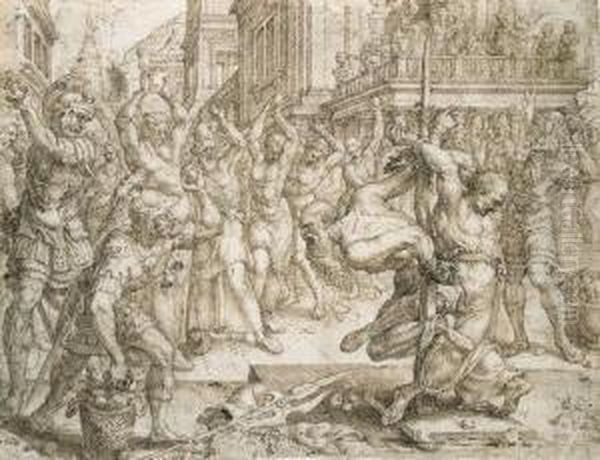 The Stoning Of The Elders, From The Story Of Susanna Oil Painting by Maerten van Heemskerck