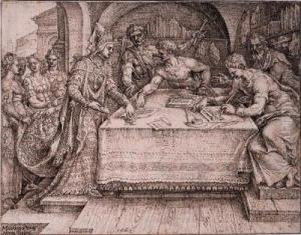 Jezebel Sealing The Forged Letters Oil Painting by Maerten van Heemskerck