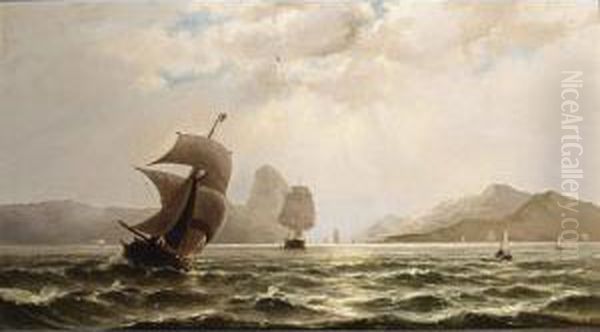 Shipping Off The Coast Oil Painting by Jacob Eduard Van Heemskerck Van Beest