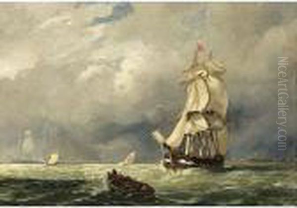 Shipping Off The Coast Oil Painting by Jacob Eduard Van Heemskerck Van Beest