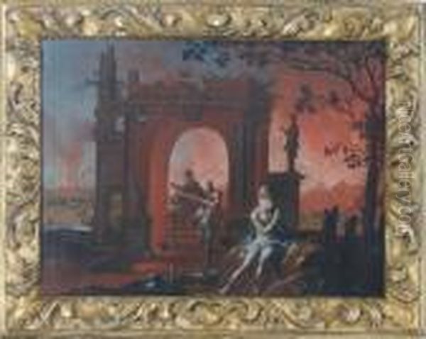 The Burning Of Troy Oil Painting by Daniel van Heil