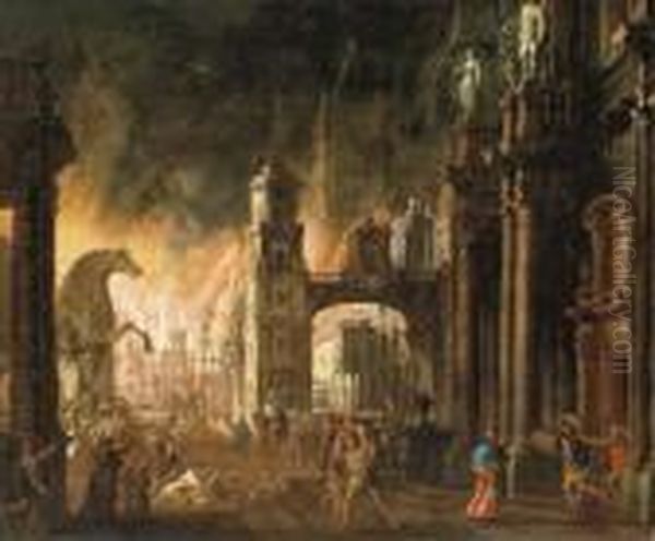 The Sack Of Troy Oil Painting by Daniel van Heil