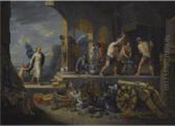 Venus At The Forge Of Vulcan Or 'an Allegory Of Fire' Oil Painting by Matheus van Helmont