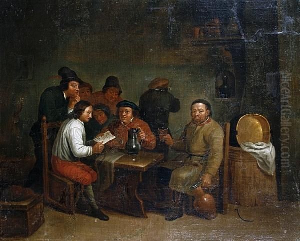 A Tavern Interior Oil Painting by Matheus van Helmont