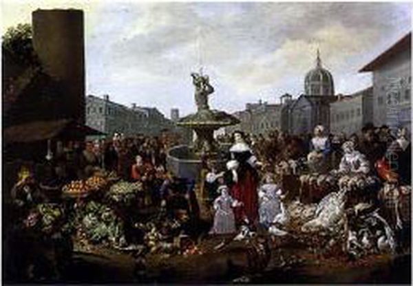 Scene De Marche Sur Une Place En Italie Oil Painting by Matheus van Helmont