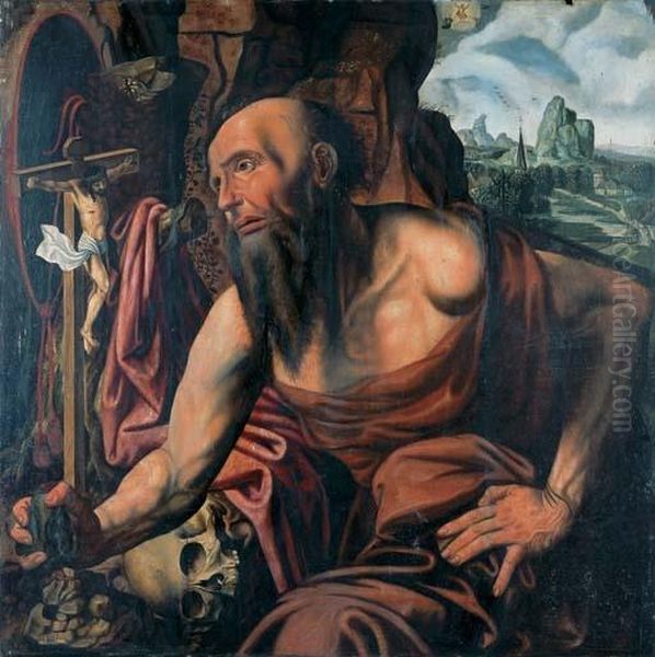 The Penitent Saint Jerome In A Cave Oil Painting by Jan Sanders Van Hemessen