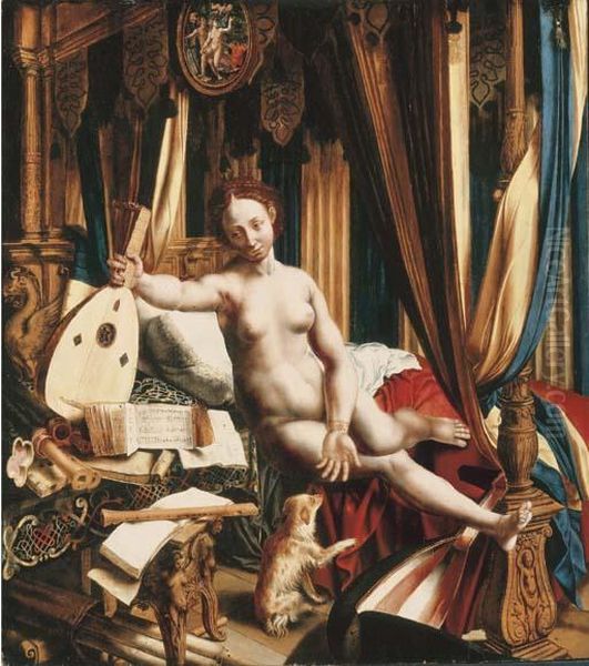 An Allegory Of Love And Music Oil Painting by Jan Sanders Van Hemessen