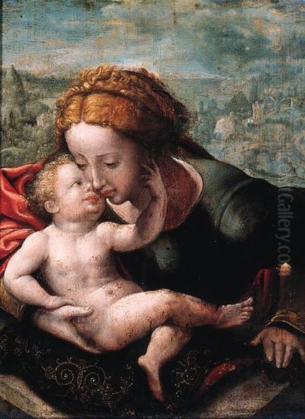 The Madonna And Child, A Landscape Beyond Oil Painting by Jan Sanders Van Hemessen