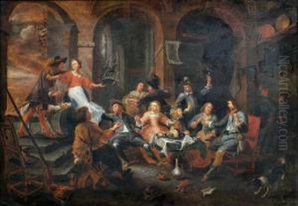 Zechende Gesellschaft In Einer Halle Oil Painting by Willem Van Herp