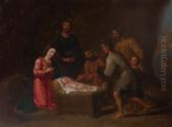 Adoration Of Theshepherds Oil Painting by Willem Van Herp