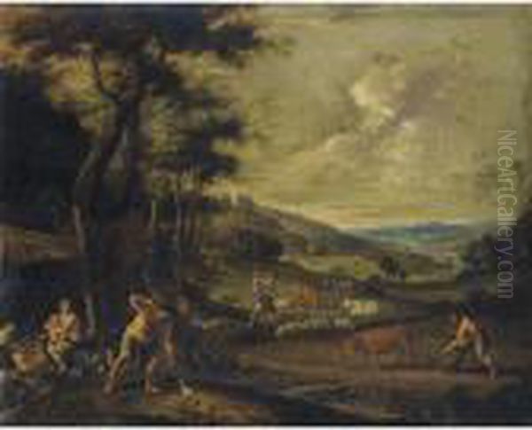 Family Of Cain And Abel Working The Land Oil Painting by Willem Van Herp