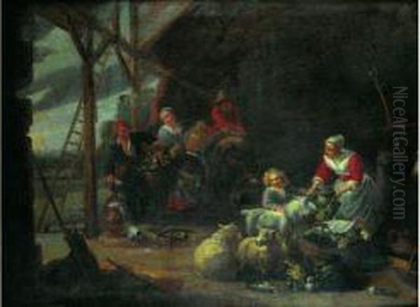 Scene D'interieur D'etable Oil Painting by Willem Van Herp