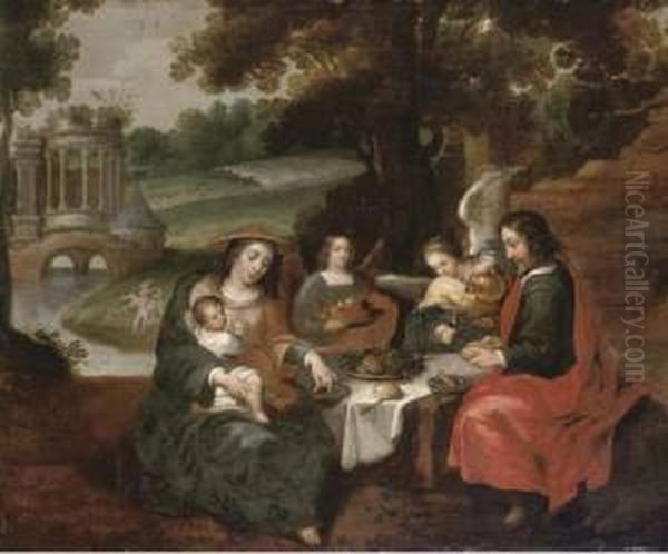 The Rest On The Flight Into Egypt Oil Painting by Willem Van Herp