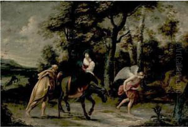 Flight Into Egypt Oil Painting by Willem Van Herp