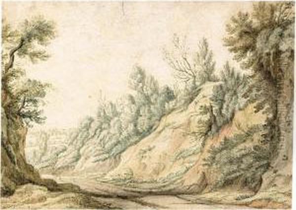 A Wooded Landscape Oil Painting by Paulus Van Hillegaert