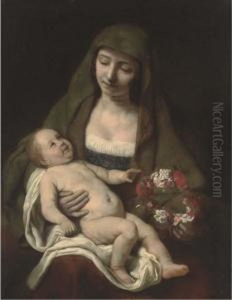 The Virgin And Child With A Floral Wreath Oil Painting by Samuel Van Hoogstraten