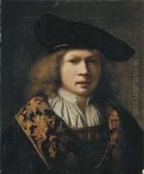 Portrait Of A Young Man, Bust-length, In A Brocade-lined Cloak Anda Velvet Black Cap Oil Painting by Samuel Van Hoogstraten