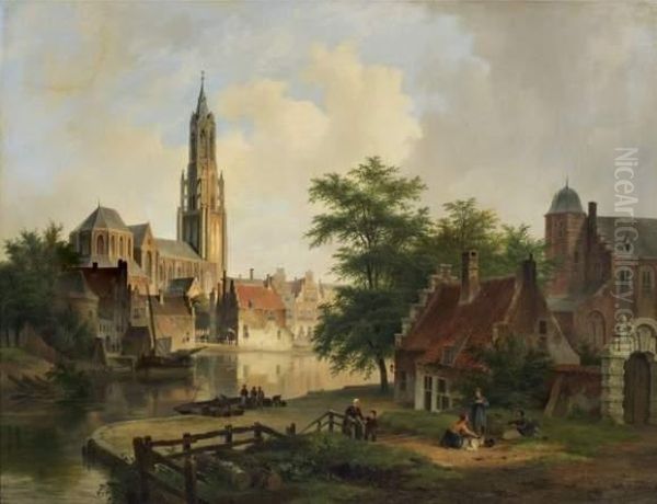 Vue Presumee De La Ville De Hoorn Traversee Par Un Canal Oil Painting by Bartholomeus J. Van Hove