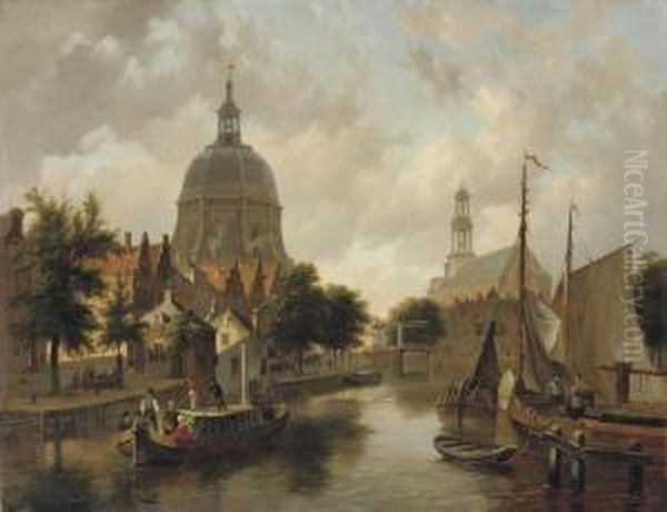 A Capriccio View Of Leiden, With The Marekerk And The Oudesingel Oil Painting by Bartholomeus J. Van Hove