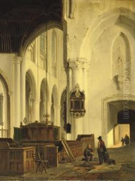 Interior Of The Sint Jacobskerk, The Hague Oil Painting by Bartholomeus J. Van Hove