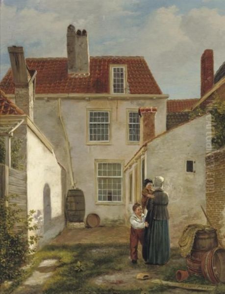 In The Court Yard Oil Painting by Bartholomeus J. Van Hove