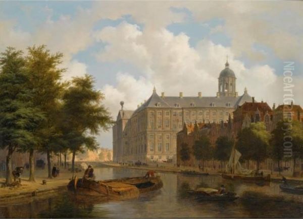 Nieuwezijds Voorburgwal, Amsterdam Oil Painting by Bartholomeus J. Van Hove