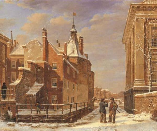 A View Of The Mauritshuis And The Torentje, The Hague Oil Painting by Bartholomeus J. Van Hove