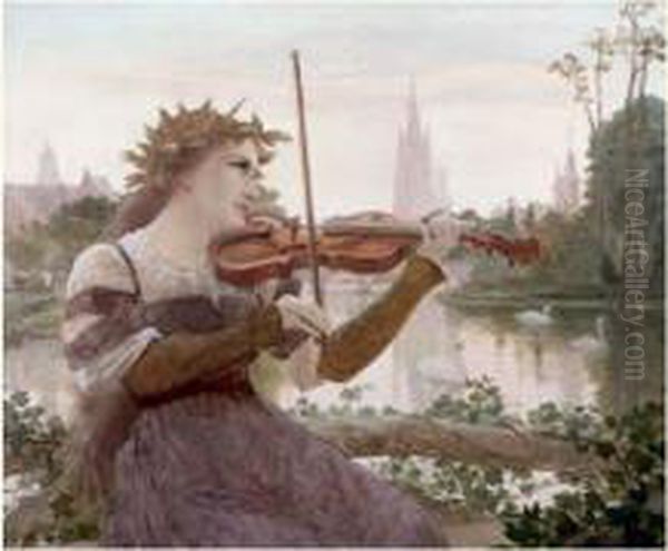 La Joueuse De Violon Oil Painting by Edmond Theodor Van Hove