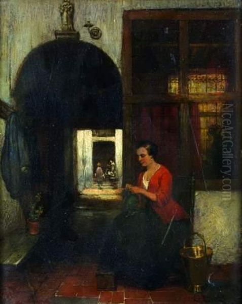 Femme Cousant Dans Une Cour Interieure by Hubertus, Huib Van Hove