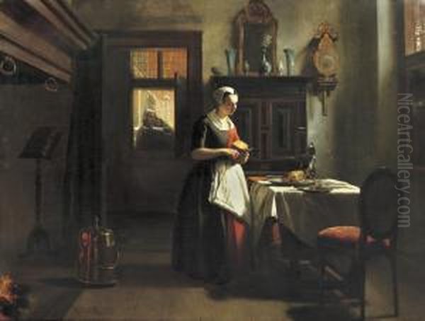 An Amsterdam Orphan Girl Preparing Supper Oil Painting by Hubertus, Huib Van Hove