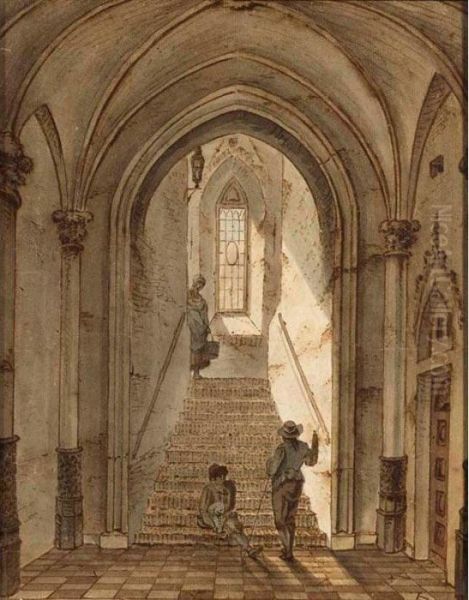 Figures On A Staircase Oil Painting by Hubertus, Huib Van Hove