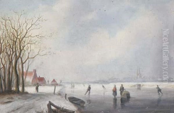 A View Of A River In Winter Oil Painting by Hubertus, Huib Van Hove