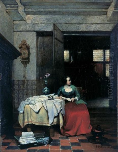 Lady In Interior Oil Painting by Hubertus, Huib Van Hove