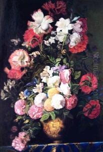 Stilleben Mit Rosen, Nelken Und Lilien Oil Painting by Justus van Huysum