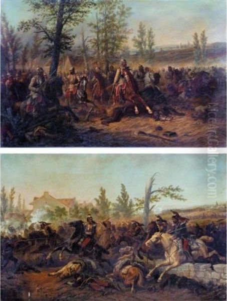 The Battle Of Gravelotte; The Battle Of Sedan Oil Painting by Jules Van Imschoot