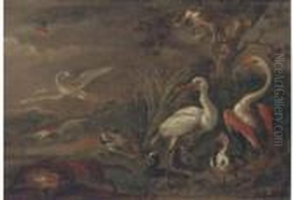 A Fox Chasing Birds In A Landscape Oil Painting by Ferdinand van Kessel