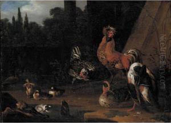 Interior With Monkeys Eating, Drinking And Smoking Oil Painting by Ferdinand van Kessel