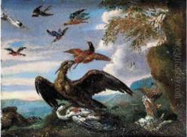 Oiseaux Dans Un Paysage Oil Painting by Ferdinand van Kessel