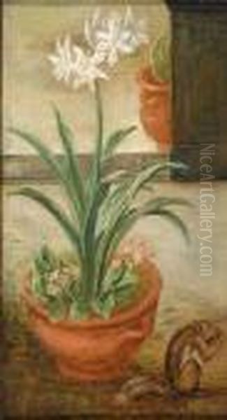 A Lily In A Pot With Asquirrel Oil Painting by Jan van Kessel