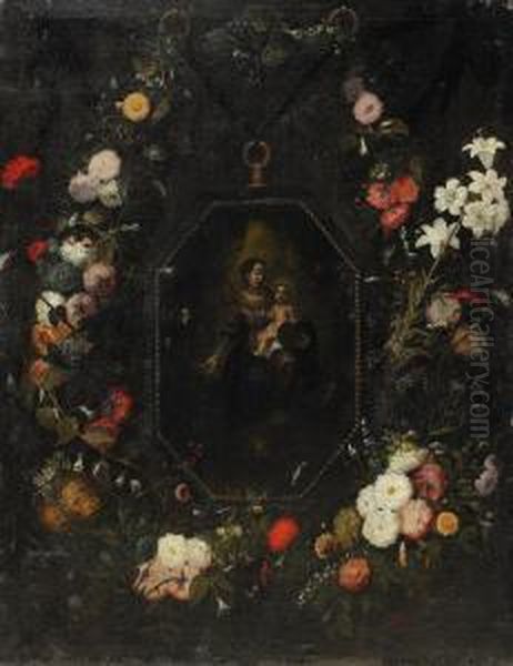 Madonnan Med Barnet I Blomstergirland Oil Painting by Jan van Kessel