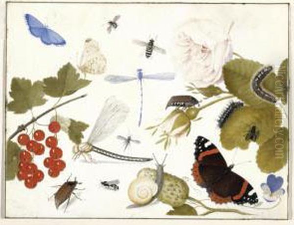 Still Life Of Insects With Fruit And Flowers Oil Painting by Jan van Kessel