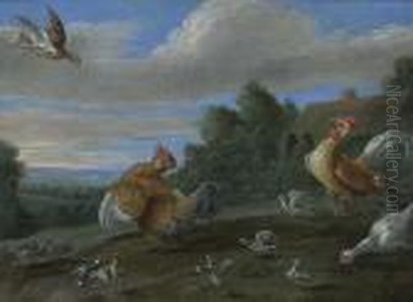 Poultry In A Landscape. Oil Painting by Jan van Kessel