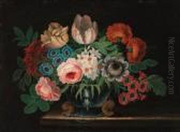 Summer Flowers In A Vase On A Ledge Oil Painting by Jan van Kessel