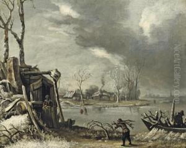 A Winter Landscape With A Faggot-gatherer Oil Painting by Jan van Kessel