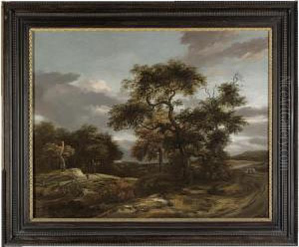 A Wooded Landscape With Travellers On A Winding Road Oil Painting by Jan van Kessel