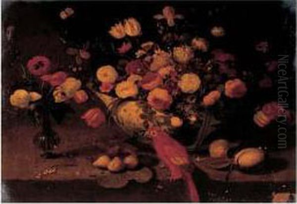 Nature Morte A La Coupe De Fleurs Et Au Perroquet Oil Painting by Jan Iii Van Kessel