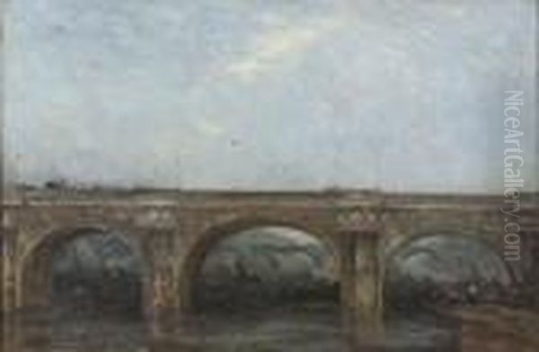 A Bridge Crossing The Thames, Londen Oil Painting by Willem Van Konijnenburg