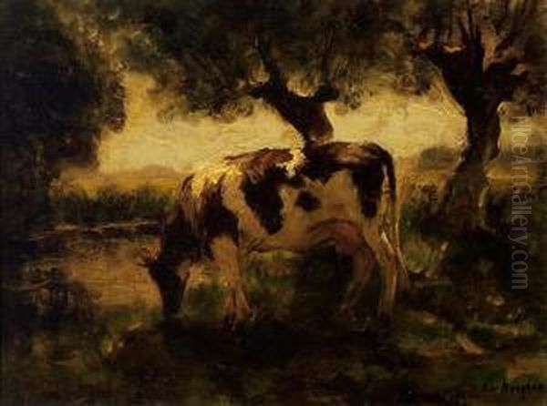 Cow By A Ditch Oil Painting by Fedor Van Kregten